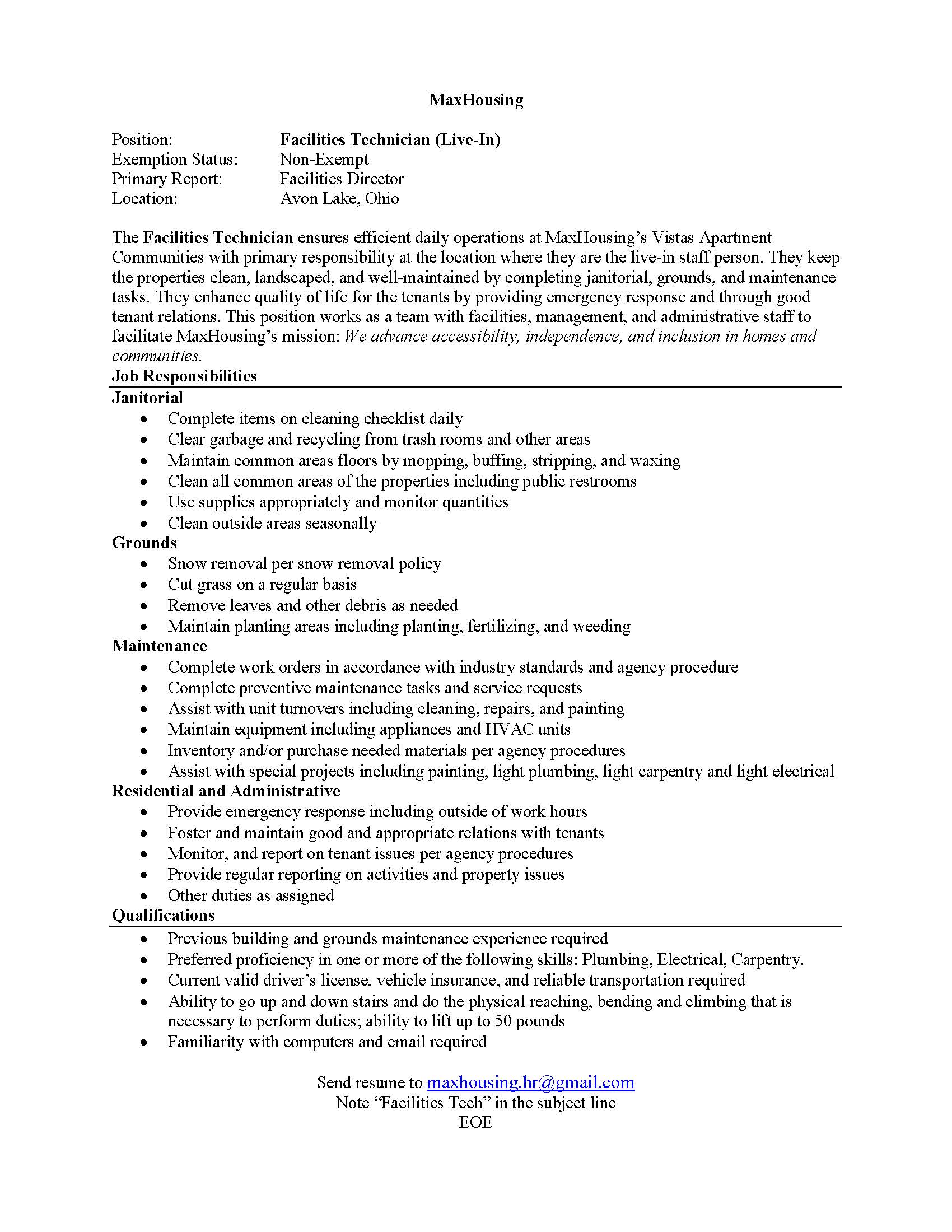 Facilities Tech posting 7-2023